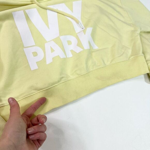 Ivy Park Cropped Hoodie Womens Medium Light Yellow Logo Print Pullover* - Picture 3 of 13